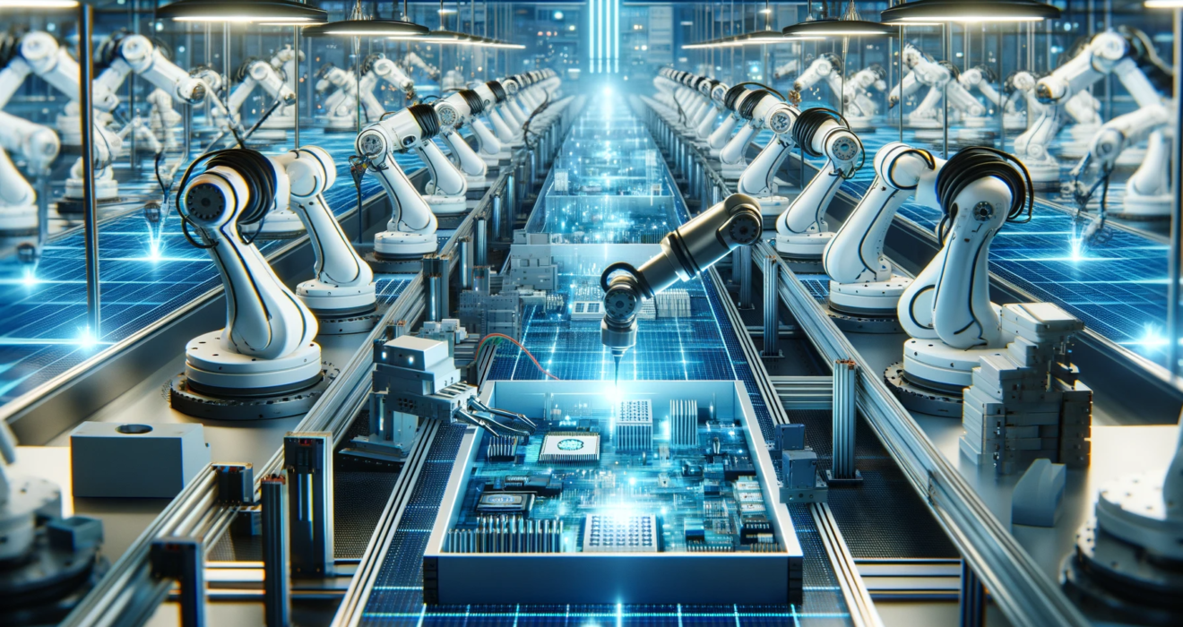 Futuristic AI-Driven Manufacturing Line in Electronics Industry